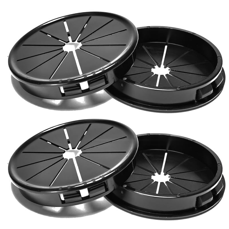 EASYEAH Store 4PCS Cable Grommets, 2-9/16"(65mm) Desk Hole Cover Petal Shaped Buckle Type Nylon Snap Bushing Grommet, Wire Hole Cover Insert for Cables and Cords Management and Protection of Cabinet, Black - Image 1